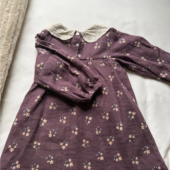 Zara Purple Floral Kids Dress with Lace Collar - Picture 5 of 6